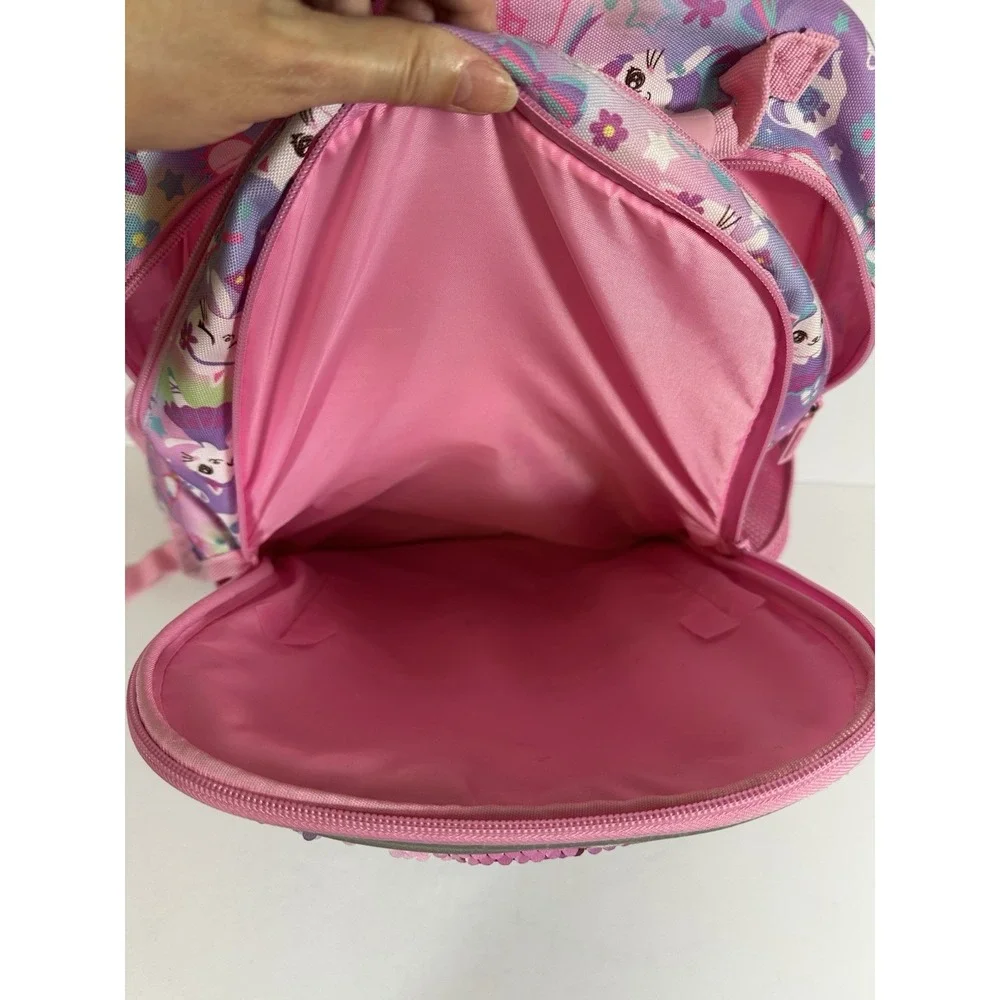 KLFVB Pink Flip Sequins White Kitten Kitty Cat Backpack 16